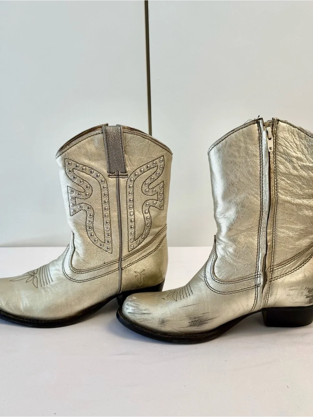 Metallic Frye Leather Cowboy Boots